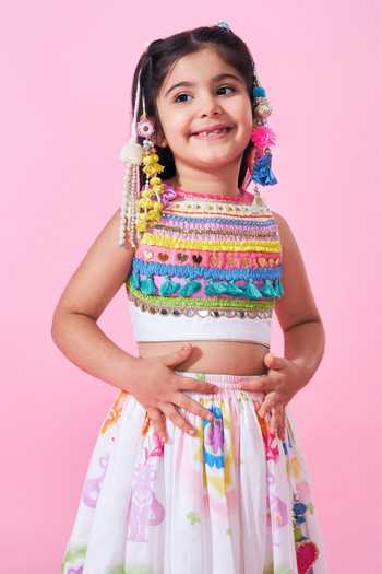 Joey & Pooh_White Cotton, Chanderi Mae Printed Lehenga Set _at_Aza_Fashions