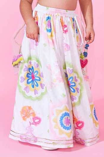 Buy_Joey & Pooh_White Cotton, Chanderi Mae Printed Lehenga Set 