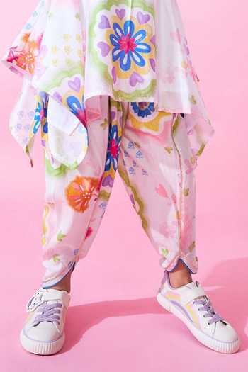 Joey & Pooh_White Cotton, Chanderi, Viscose, Shantoon Mae Printed Top And Pant Set _at_Aza_Fashions