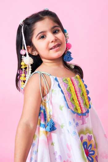 Shop_Joey & Pooh_White Cotton, Chanderi, Viscose, Shantoon Mae Printed Top And Pant Set 