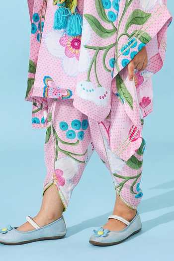 Buy_Joey & Pooh_Pink Crepe Raya Printed Kaftan And Pant Set 