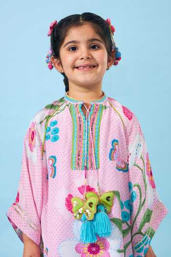 Shop_Joey & Pooh_Pink Crepe Raya Printed Kaftan And Pant Set 