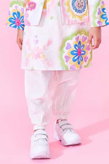Buy_Joey & Pooh_White Cotton, Chanderi, Viscose Embroidery Mae Printed Bundi And Kurta Set _Online_at_Aza_Fashions