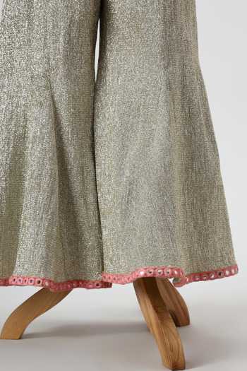 Minime Organics_Peach Silk, Tissue Lace Embroidered Top And Palazzo Set _Online_at_Aza_Fashions