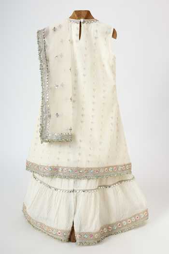 Shop_Minime Organics_Off White Chanderi, Net Embroidered Kurta Sharara Set _at_Aza_Fashions