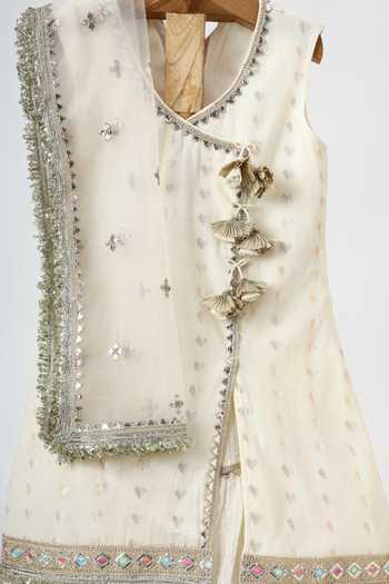 Minime Organics_Off White Chanderi, Net Embroidered Kurta Sharara Set _Online_at_Aza_Fashions