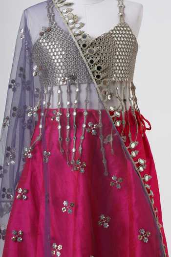 Buy_Minime Organics_Magenta Silk, Net Embroidered Blouse Lehenga Set _Online_at_Aza_Fashions