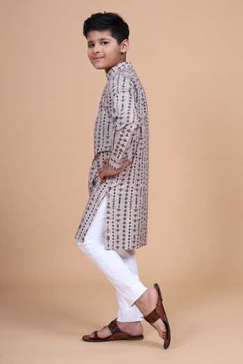 Raghavendra Rathore Blue_Pink Cotton The Crossover Printed Kurta _Online_at_Aza_Fashions