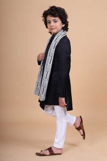 Buy_Raghavendra Rathore Blue_Blue Silk, Linen Asymmetric Oblique Achkan _Online_at_Aza_Fashions