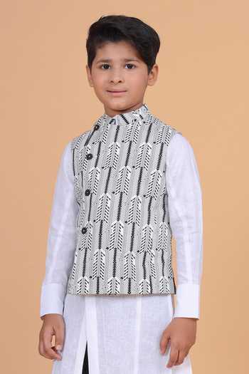 Buy_Raghavendra Rathore Blue_Black Cotton Printed Off Center Waistcoat _at_Aza_Fashions