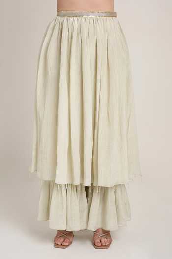 Buy_Keith Gomes_Off White Silk, Tissue Round Neck Embroidered Tunic And Layered Palazzo Set _Online_at_Aza_Fashions