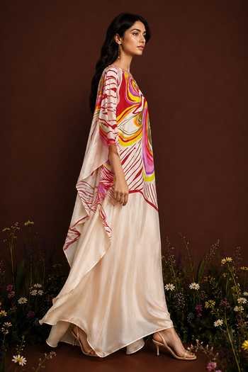 Buy_Poppi_Multi Color Silk, Bemberg Boat Neck Abstract Print Kaftan _Online_at_Aza_Fashions