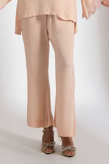 Buy_Tanu Malhotra_Peach Crepe Keyhole Neck Florette Embroidered Top And Pant Set _Online_at_Aza_Fashions