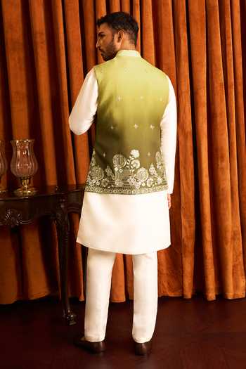 Arihant Rai Sinha_Off White Silk Thread And Sequin Embroidered Nehru Jacket Set _Online_at_Aza_Fashions