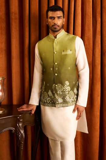 Buy_Arihant Rai Sinha_Off White Silk Thread And Sequin Embroidered Nehru Jacket Set 