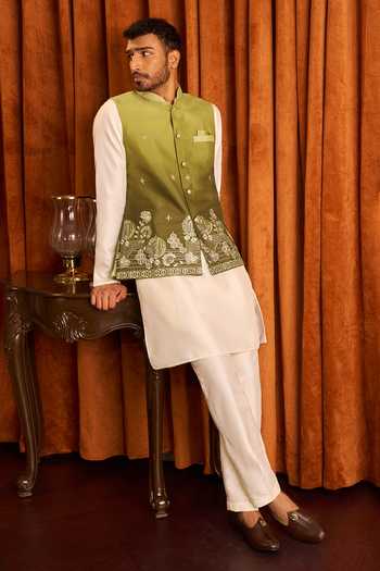 Shop_Arihant Rai Sinha_Off White Silk Thread And Sequin Embroidered Nehru Jacket Set 