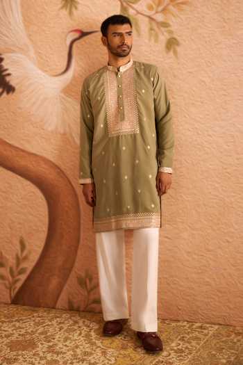 Buy_Arihant Rai Sinha_Green Silk Dori Embroidered Kurta Set _at_Aza_Fashions