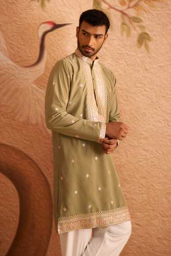 Arihant Rai Sinha_Green Silk Dori Embroidered Kurta Set _Online_at_Aza_Fashions