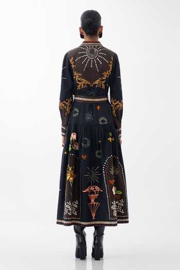 Shop_NOIB_Multi Color Cotton Satin Mandarin Celia Postcards And Petals Print Maxi Dress _at_Aza_Fashions