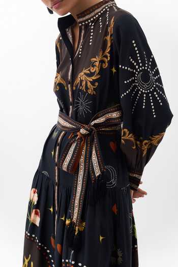 Shop_NOIB_Multi Color Cotton Satin Mandarin Celia Postcards And Petals Print Maxi Dress _Online_at_Aza_Fashions