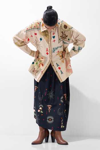 NOIB_Multi Color Cotton Collared Neck Xena Postcards And Petals Print Over Shirt _Online_at_Aza_Fashions