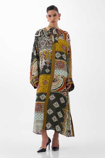 Shop_NOIB_Multi Color Satin, Modal V-neck Adah Mosaic Print Kaftan _Online_at_Aza_Fashions
