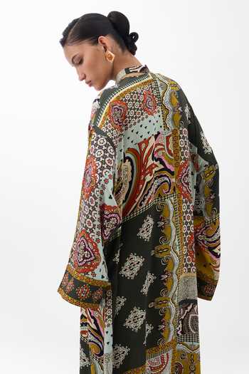NOIB_Multi Color Satin, Modal V-neck Adah Mosaic Print Kaftan _Online