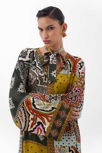 Buy_NOIB_Multi Color Satin, Modal V-neck Adah Mosaic Print Kaftan _Online
