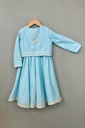 Shop_Label Neeti_Sky Blue Silk, Cotton Embroidered Jacket And Anarkali Set _at_Aza_Fashions