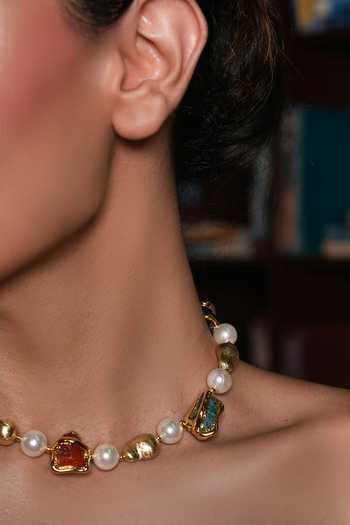 Cao Jewellery_White Tourmaline Carnelian Shell Pearl Necklace _Online_at_Aza_Fashions