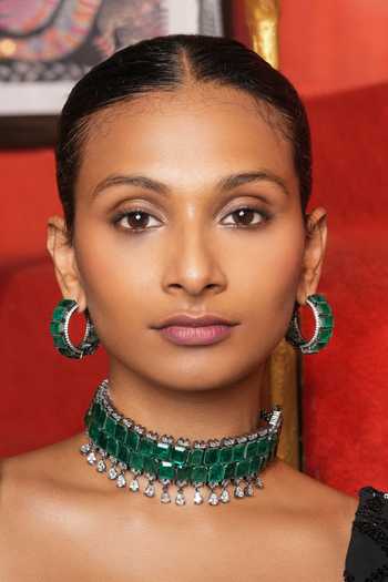 Buy_Cao Jewellery_Emerald Green Stone Embellished Choker Set _at_Aza_Fashions