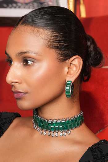 Buy_Cao Jewellery_Emerald Green Stone Embellished Choker Set _Online_at_Aza_Fashions