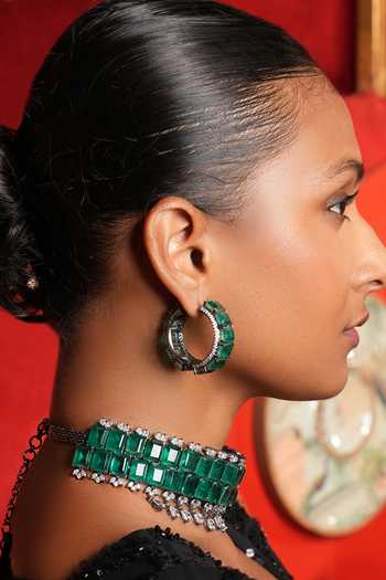 Cao Jewellery_Emerald Green Stone Embellished Choker Set _at_Aza_Fashions