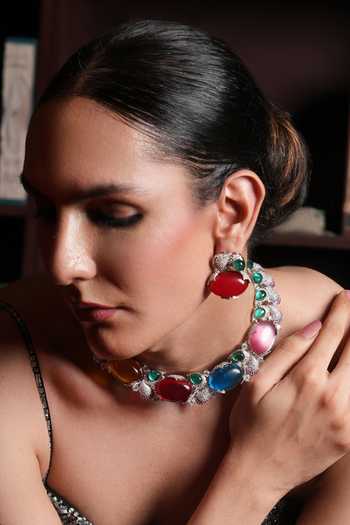 Cao Jewellery_Multi Color Crystal Embellished Choker Set _Online_at_Aza_Fashions