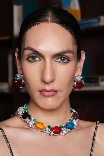 Buy_Cao Jewellery_Multi Color Crystal Embellished Choker Set _at_Aza_Fashions