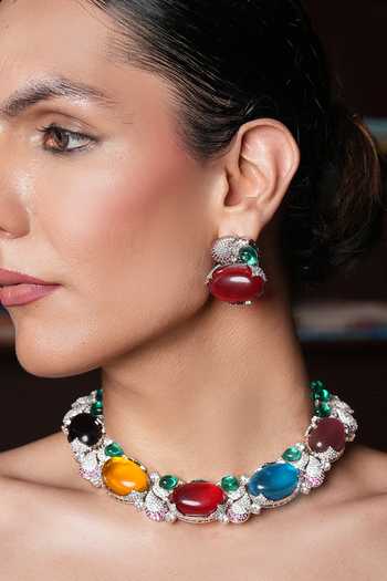 Buy_Cao Jewellery_Multi Color Crystal Embellished Choker Set _Online_at_Aza_Fashions