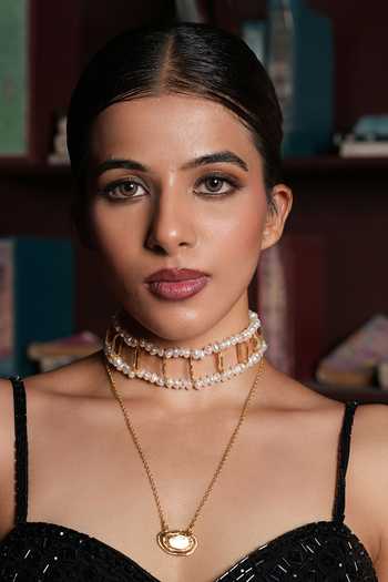 Cao Jewellery_Gold Plated Pearl Embellished Choker And Necklace Set _Online_at_Aza_Fashions