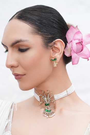 Cao Jewellery_Multi Color Stone Embellished Pendant Choker Set _Online_at_Aza_Fashions