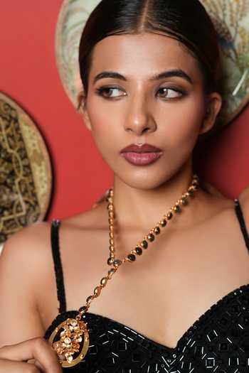 Cao Jewellery_Gold Plated Bead Embellished Pendant Necklace _Online_at_Aza_Fashions