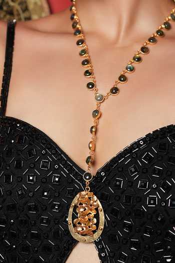 Shop_Cao Jewellery_Gold Plated Bead Embellished Pendant Necklace _at_Aza_Fashions