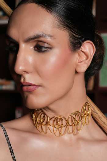 Shop_Cao Jewellery_Gold Plated Circular Choker Necklace _at_Aza_Fashions
