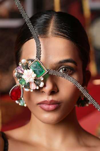 Buy_Cao Jewellery_Multi Color Floral Embellished Pendant Necklace Set _Online_at_Aza_Fashions