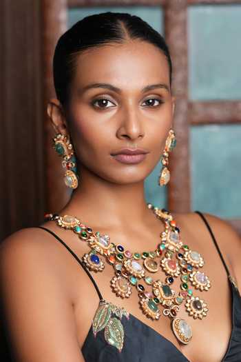 Shop_Cao Jewellery_Multi Color Navrattan Embellished Necklace Set _at_Aza_Fashions