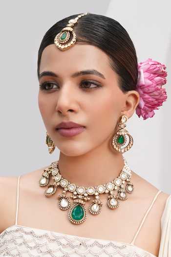Shop_Cao Jewellery_White Stone Embellished Necklace Set _at_Aza_Fashions