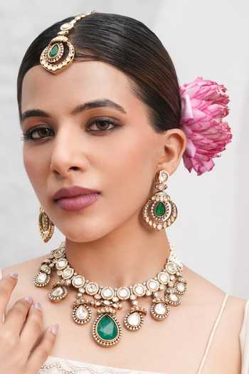 Buy_Cao Jewellery_White Stone Embellished Necklace Set _Online_at_Aza_Fashions