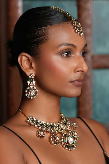 Shop_Cao Jewellery_Multi Color Kundan Embellished Necklace Set _at_Aza_Fashions