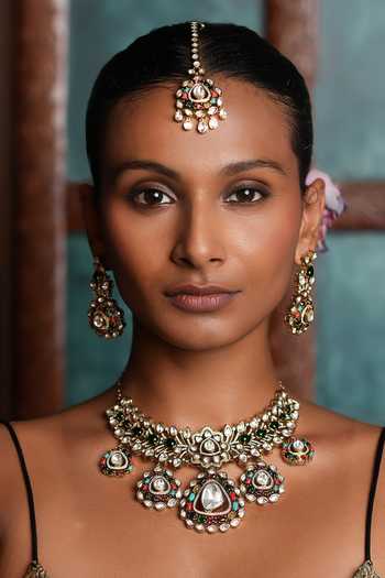 Buy_Cao Jewellery_Multi Color Kundan Embellished Necklace Set _Online_at_Aza_Fashions