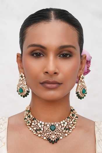 Buy_Cao Jewellery_Multi Color Kundan Embellished Necklace Set _at_Aza_Fashions