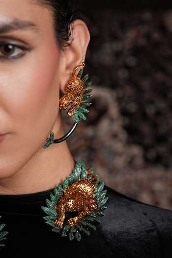 Cao Jewellery_Green Panther Motif Necklace Set _Online_at_Aza_Fashions