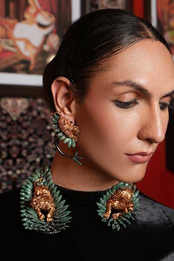 Buy_Cao Jewellery_Green Panther Motif Necklace Set _Online_at_Aza_Fashions